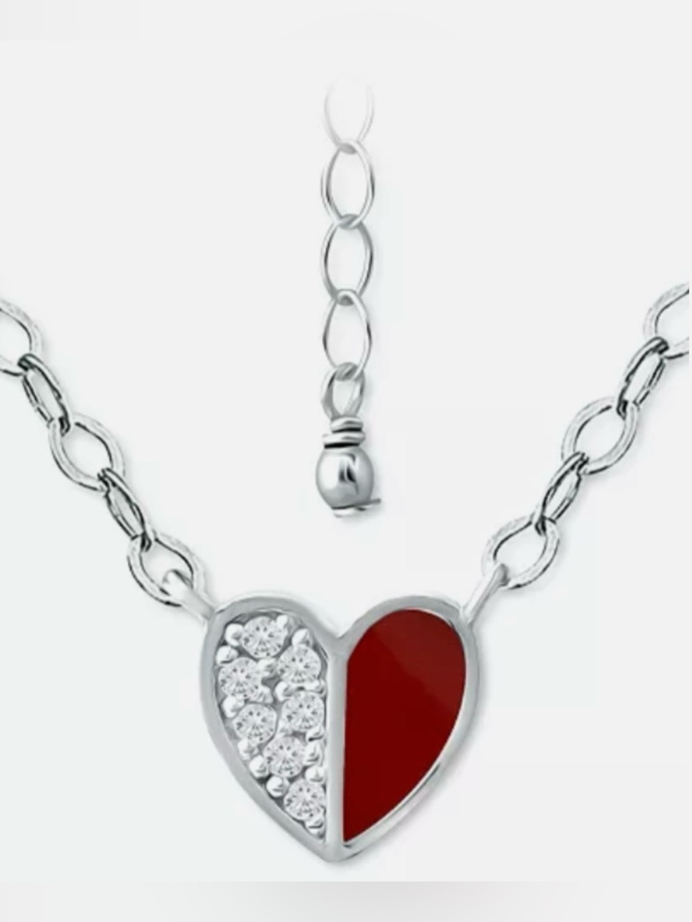 Giani Bernini Sterling Silver Heart Necklace with Red Enamel and CZ Accents